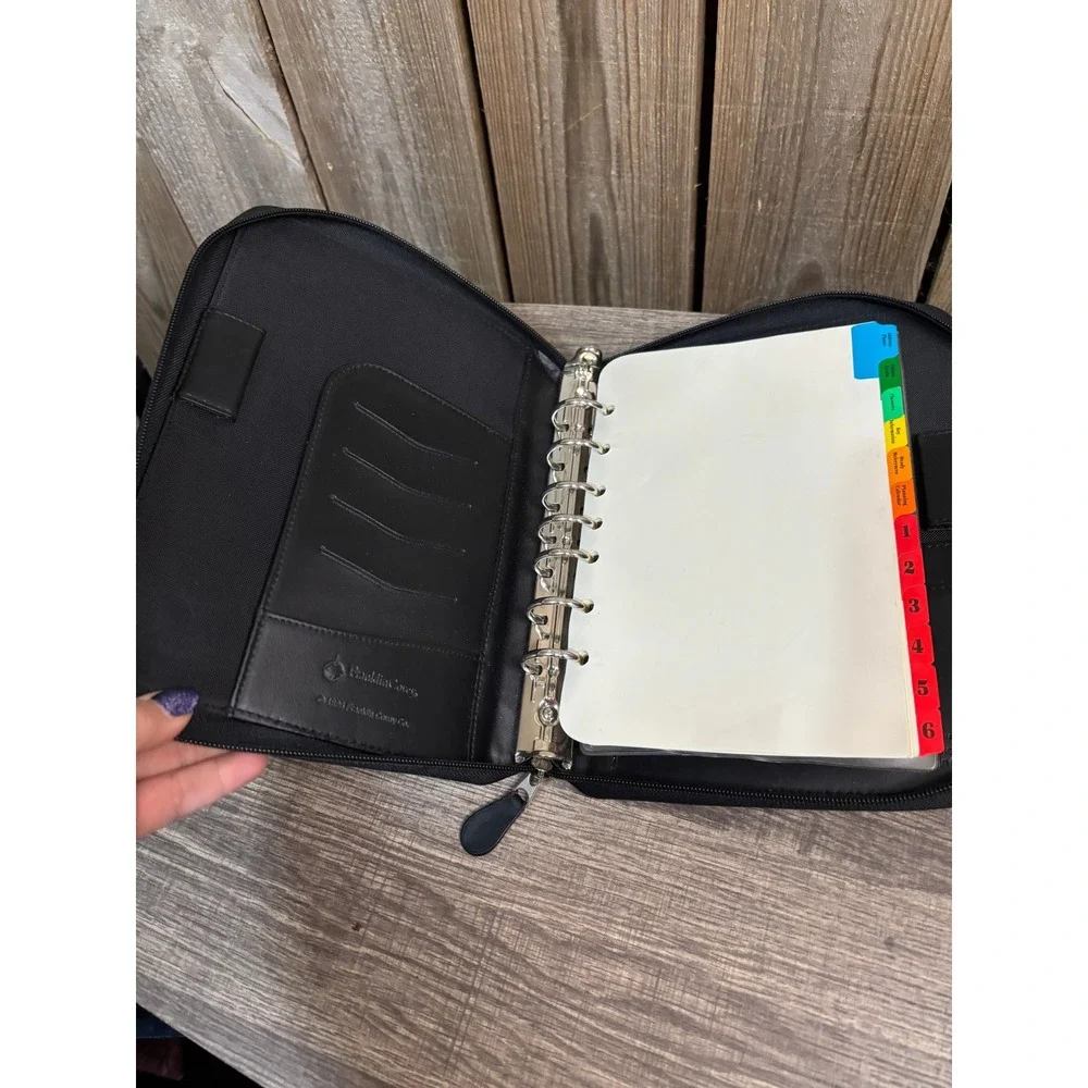 Franklin Covey SpaceMaker Black Genuine Leather Zip Planner Binder 7 Ring 24801